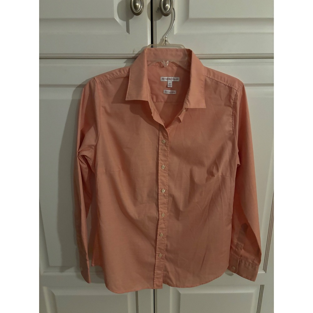 Peter Millar Womens Peach Striped Easy Care Cotton Button Down Shirt Size Medium